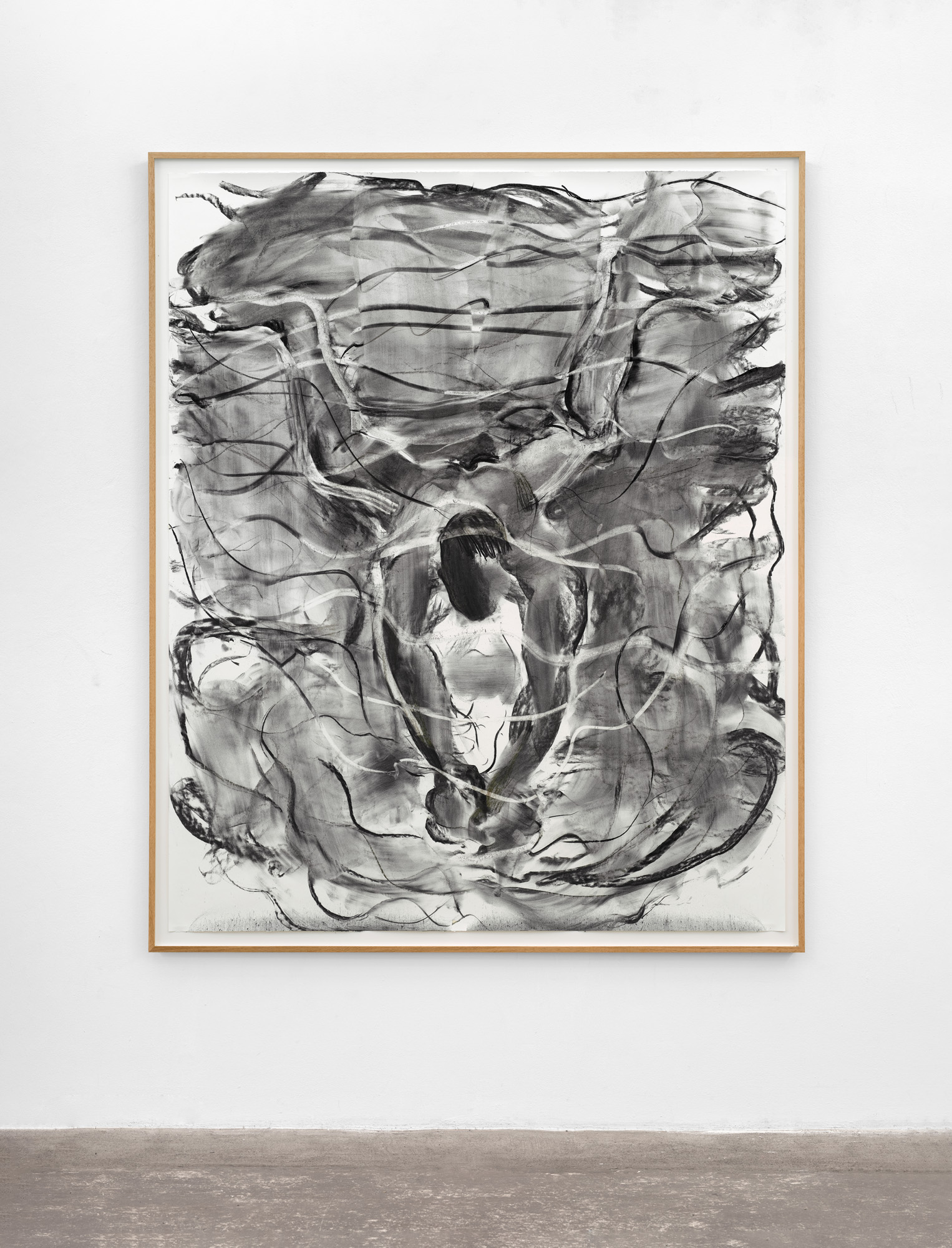 Transmission, 195x160 cm, charcoal on paper framed, 2025