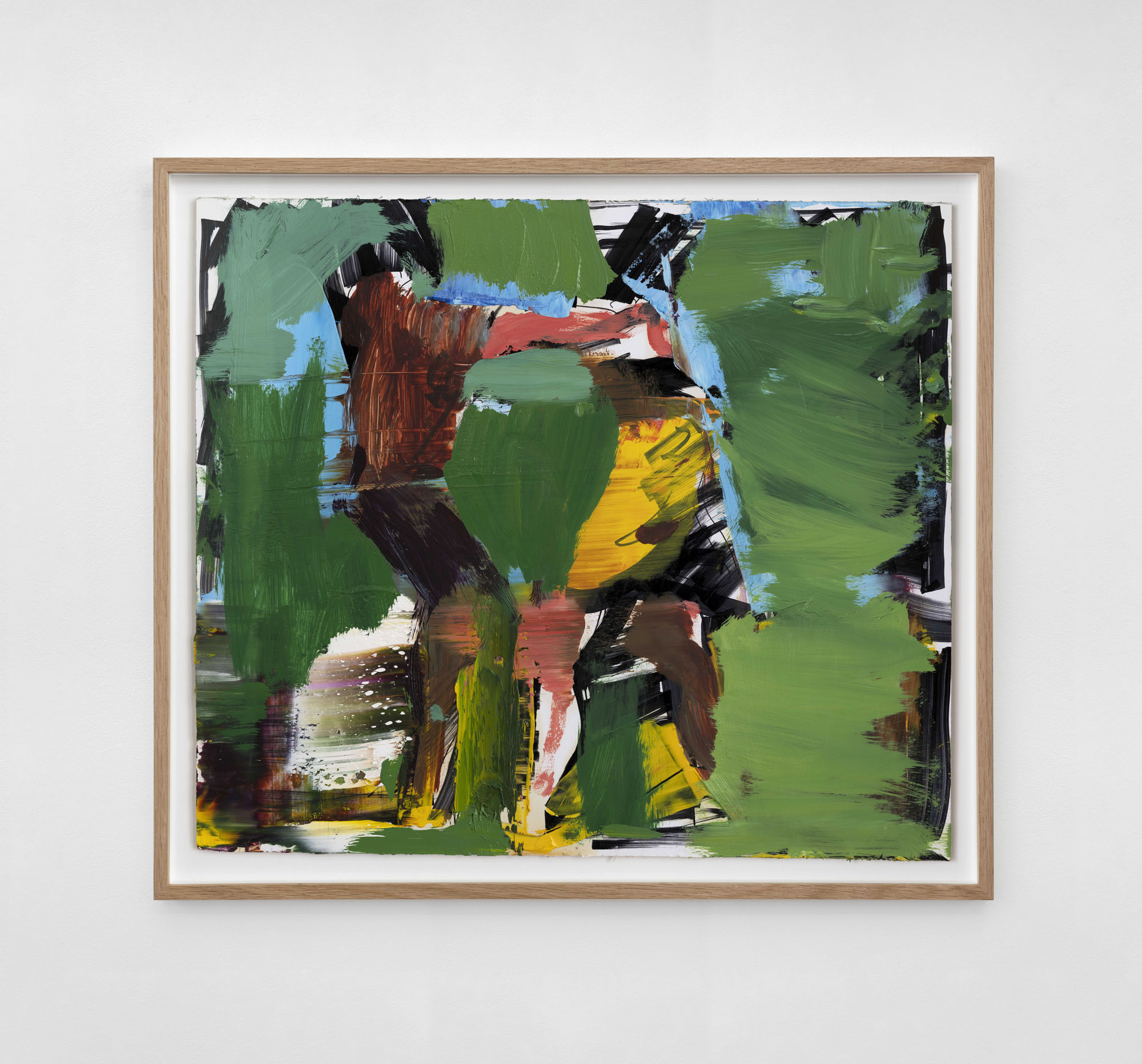 The Hug, 56x49 cm, Oil on and black marker on glossy paper, 2024